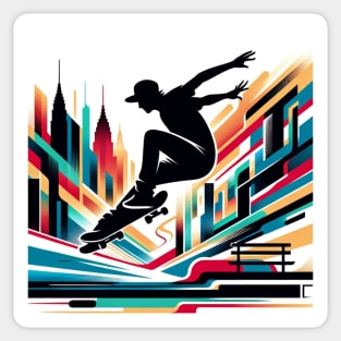 Street Leap: Silhouette Skate Against the Skyline Sticker